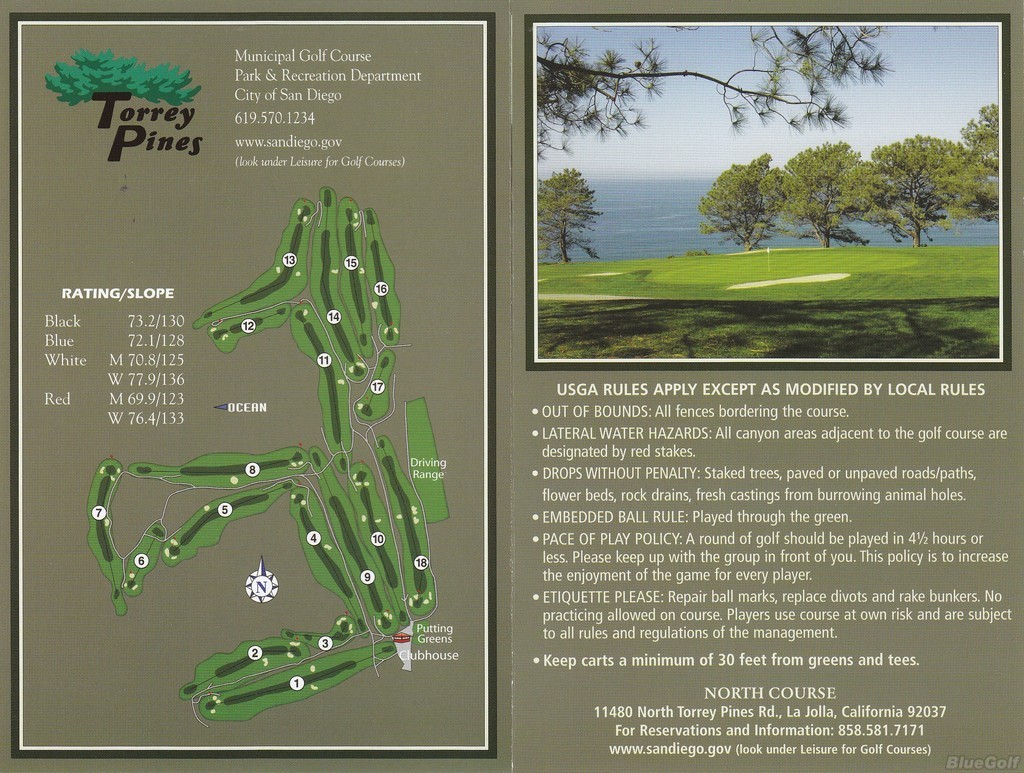 Actual Scorecard for Torrey Pines Golf Course North Course