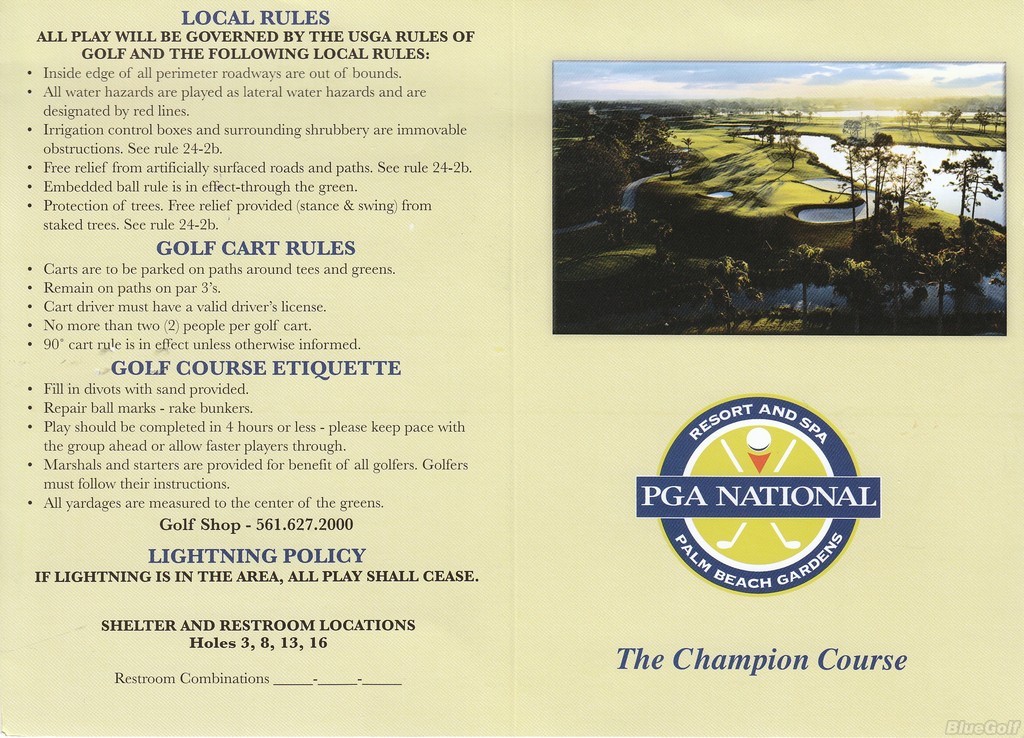 Actual Scorecard for PGA National Resort and Spa The Champion