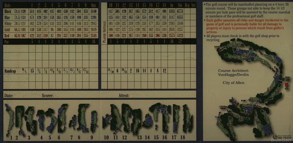 Actual Scorecard for The Courses at Watters Creek Traditions Course