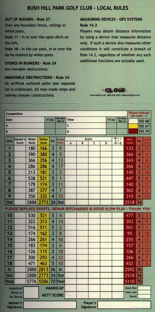 Bush Hill Park Golf Club Course Profile Course Database