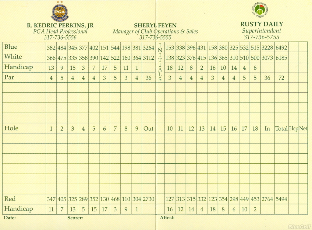 Actual Scorecard for Hillview Country Club