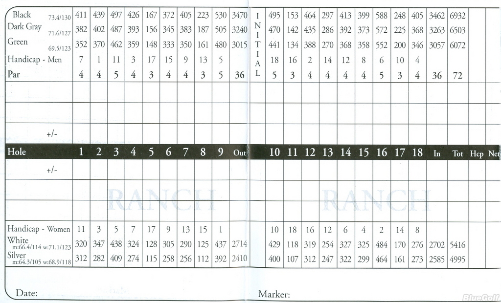 Black Diamond Ranch Actual Scorecard Course Database