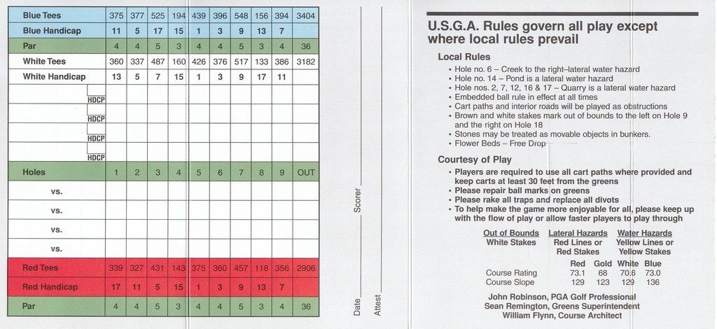 Green Valley CC Actual Scorecard Course Database Green Valley CC Actual Scorecard Course Database