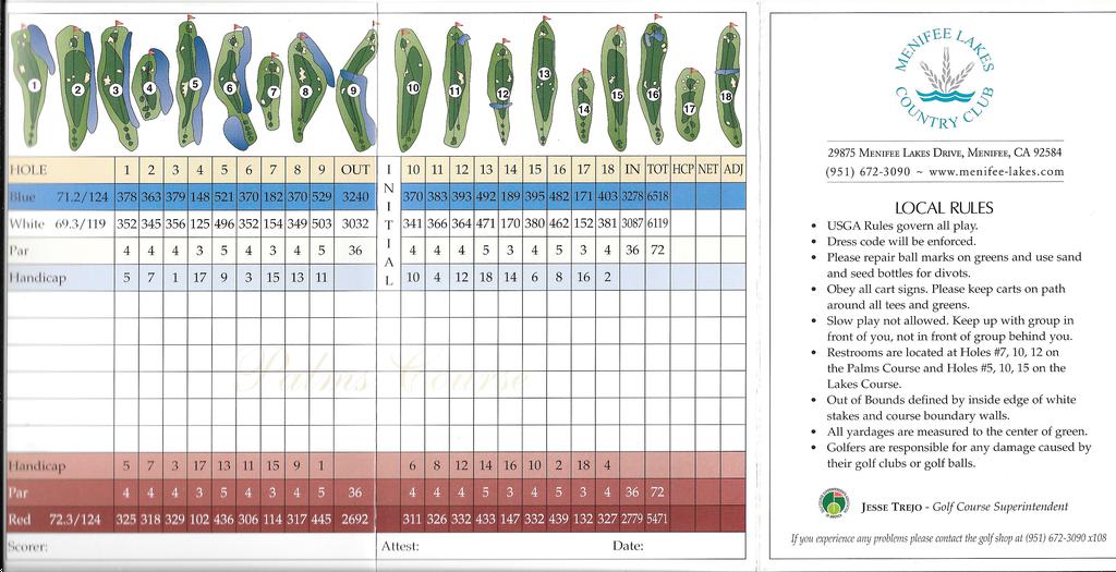 Menifee Lakes Country Club Palms Course Course Profile Course