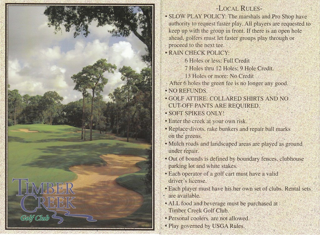 Timber Creek Golf Club Creekside to The Pines Course Profile