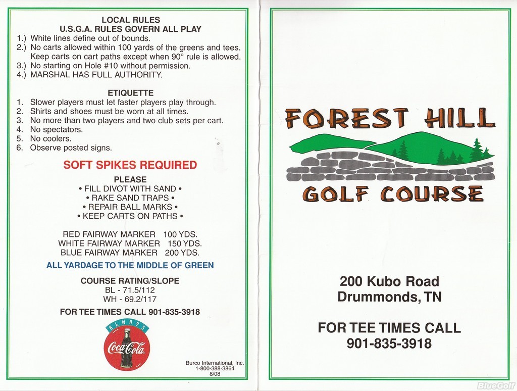 Forest Hills Golf Course Actual Scorecard Course Database