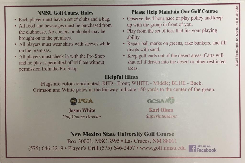 NMSU GC Actual Scorecard Course Database