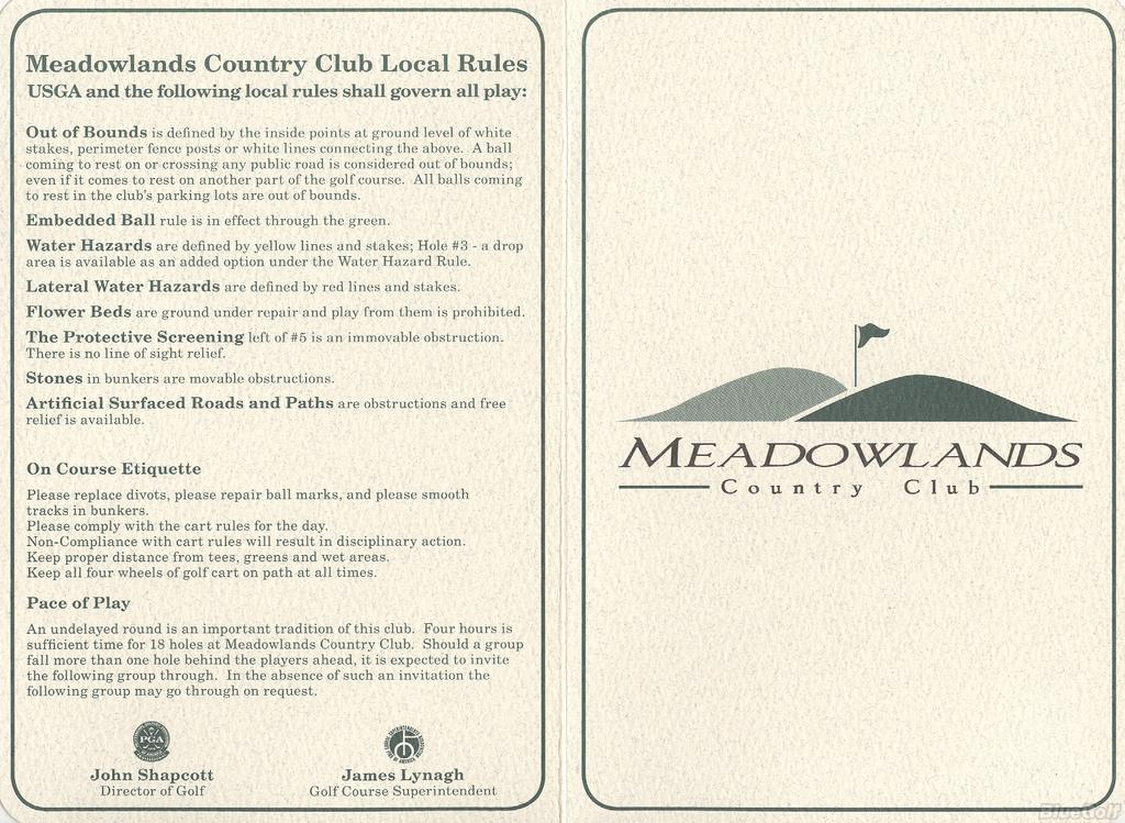 Actual Scorecard for Meadowlands Country Club