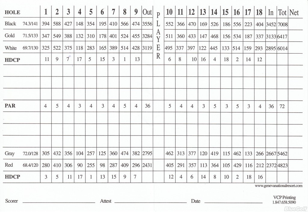 Geneva National Golf Club Player Course Profile Course Database