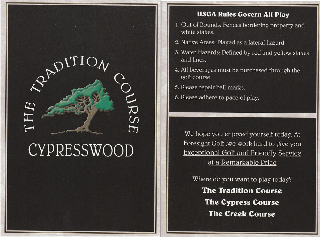 Actual Scorecard for Cypresswood Golf Club Tradition