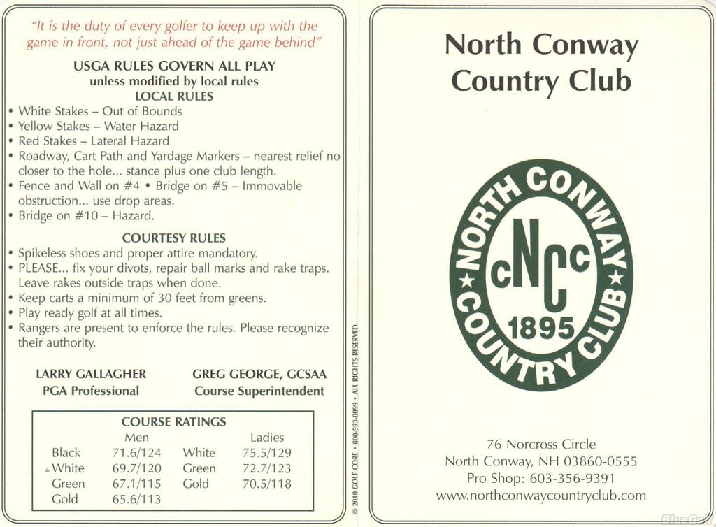 north conway country club scorecard
