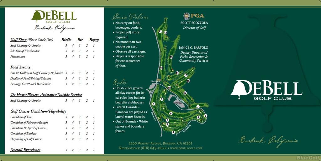 De Bell Golf Course Actual Scorecard Course Database