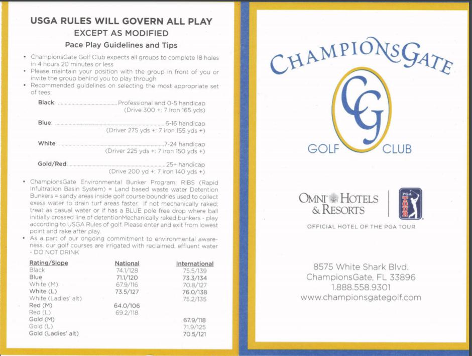 ChampionsGate Golf Club International Course Profile Course Database
