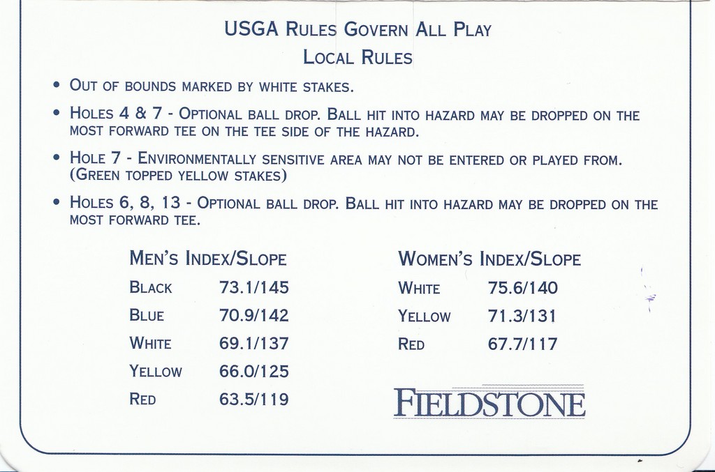 Fieldstone Golf Club Course Profile Course Database