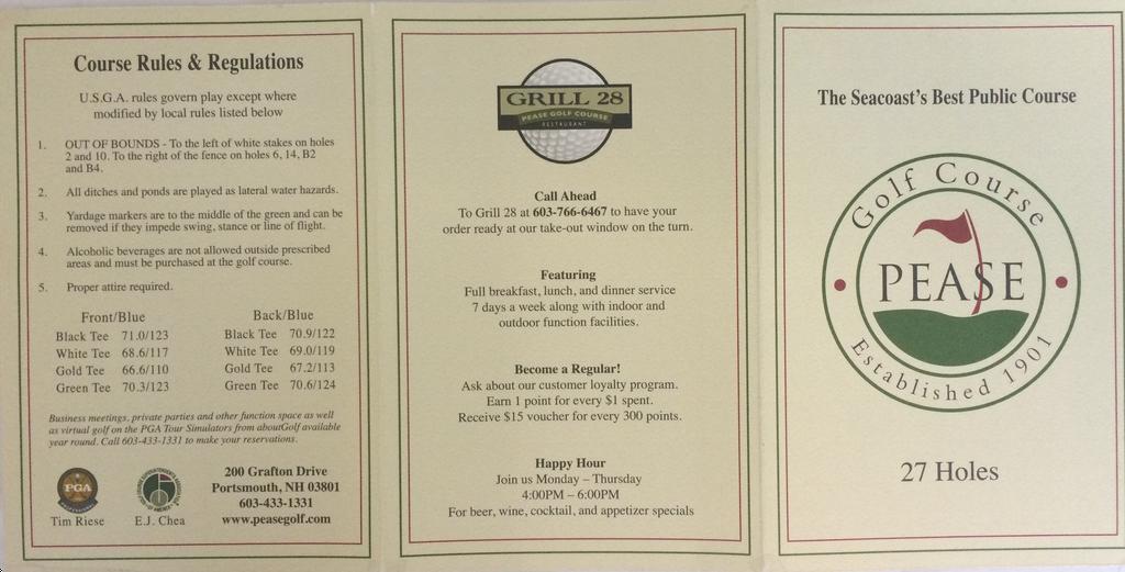 Pease Golf Course Front/Blue Course Profile Course Database