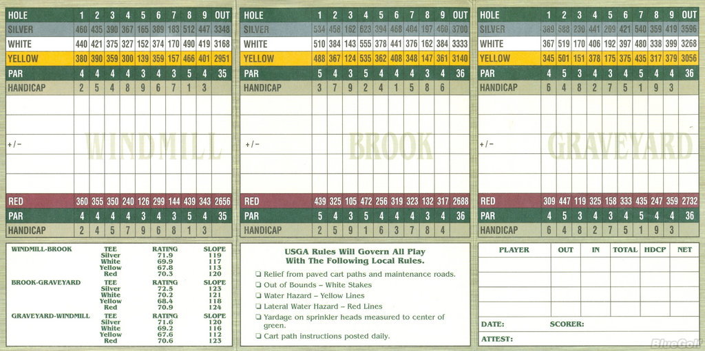 Bent Brook Golf Course Windmill/Brook Course Profile Course Database