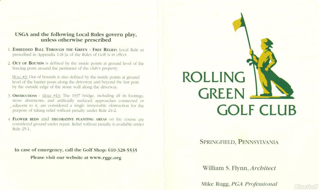 Actual Scorecard for Rolling Green Golf Club