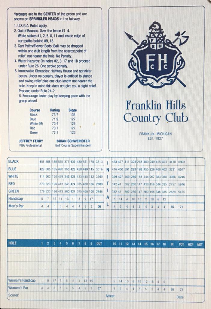 Franklin Hills Country Club Course Profile Course Database