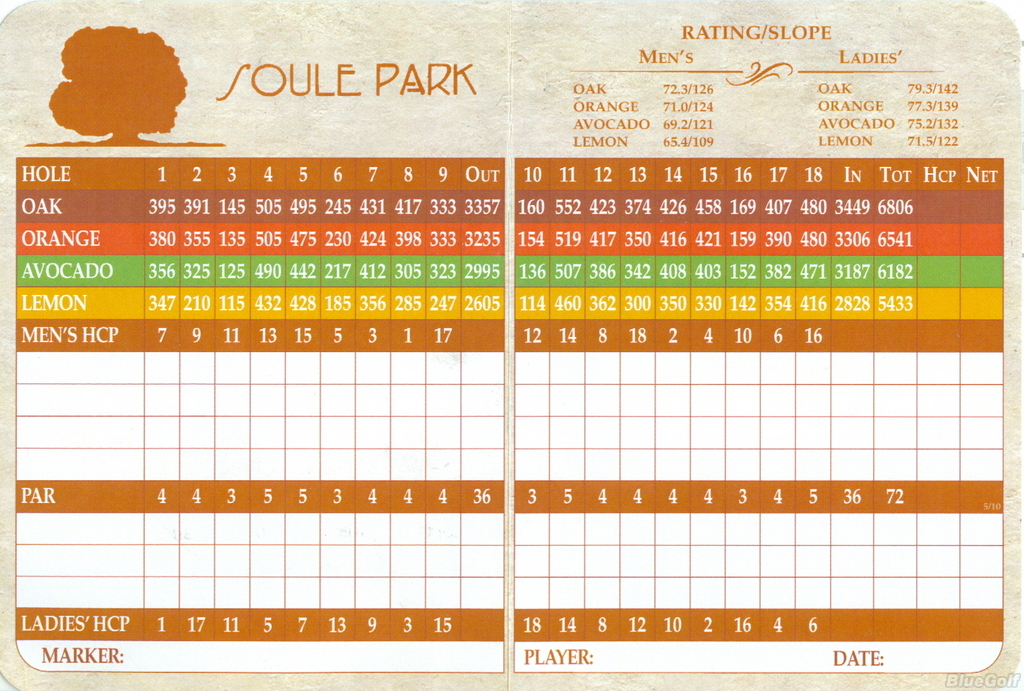 Soule Park Actual Scorecard Course Database