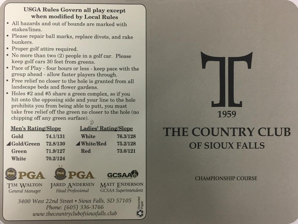 The Country Club of Sioux Falls Short Course Course Profile Course
