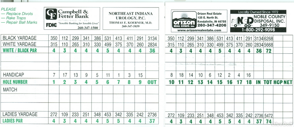 Kendallville Golf Club Course Profile Course Database