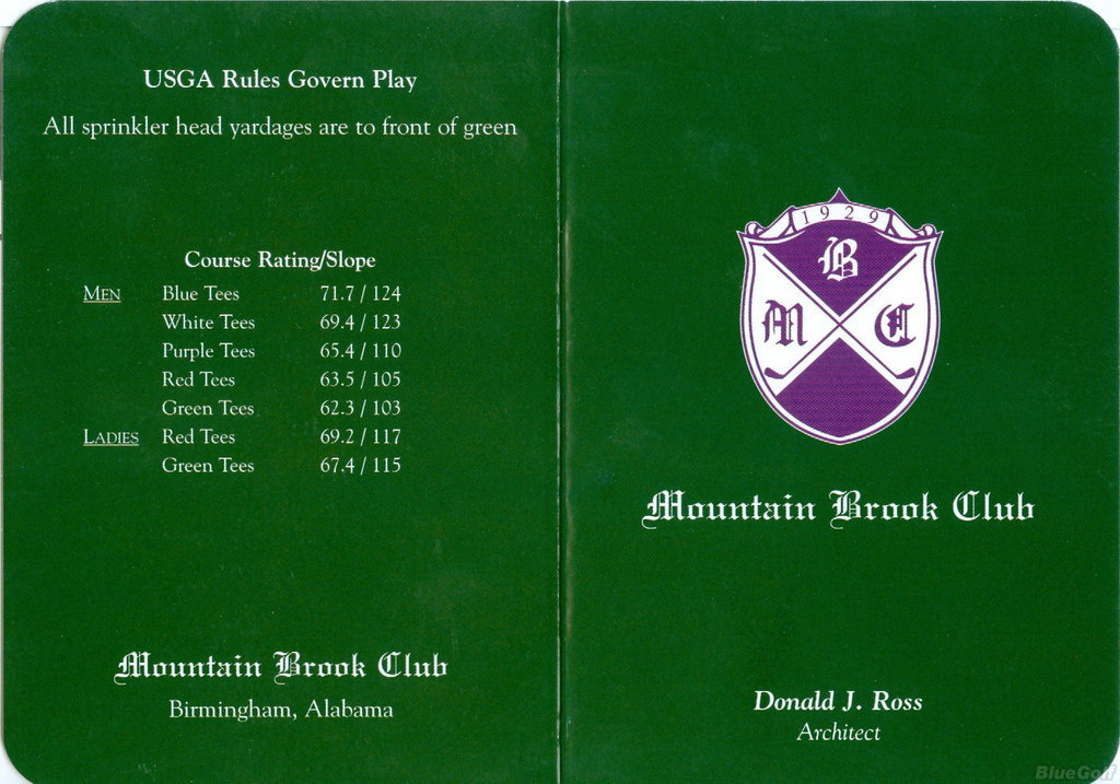 Mountain Brook Club Course Profile Course Database
