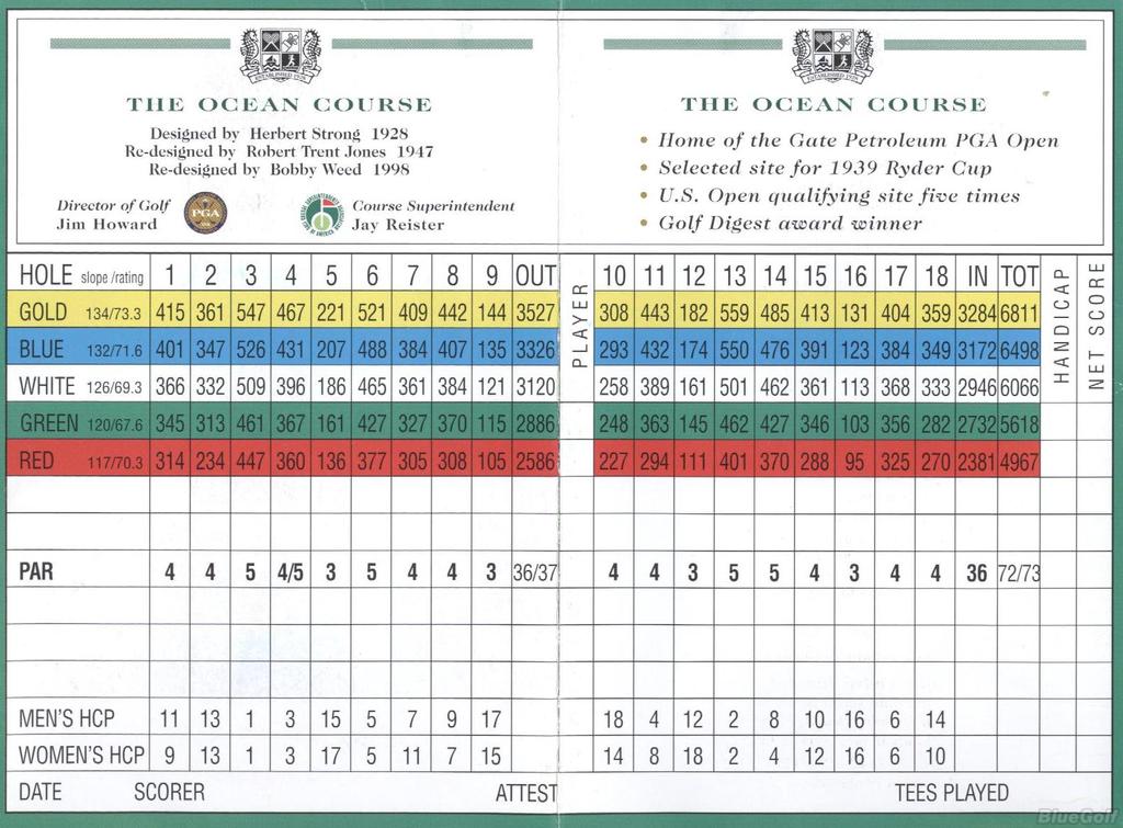 Ponte Vedra Inn & Club Ocean Course Course Profile Course Database