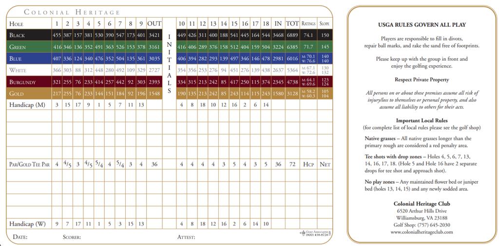 Colonial Heritage Golf Club Course Profile Course Database